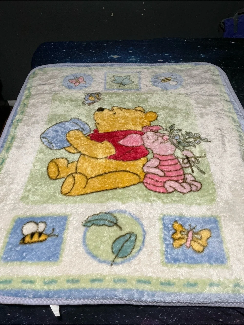 Disney Winnie the Pooh Plush Baby Blanket in Yellow, Pink, Blue and Cream